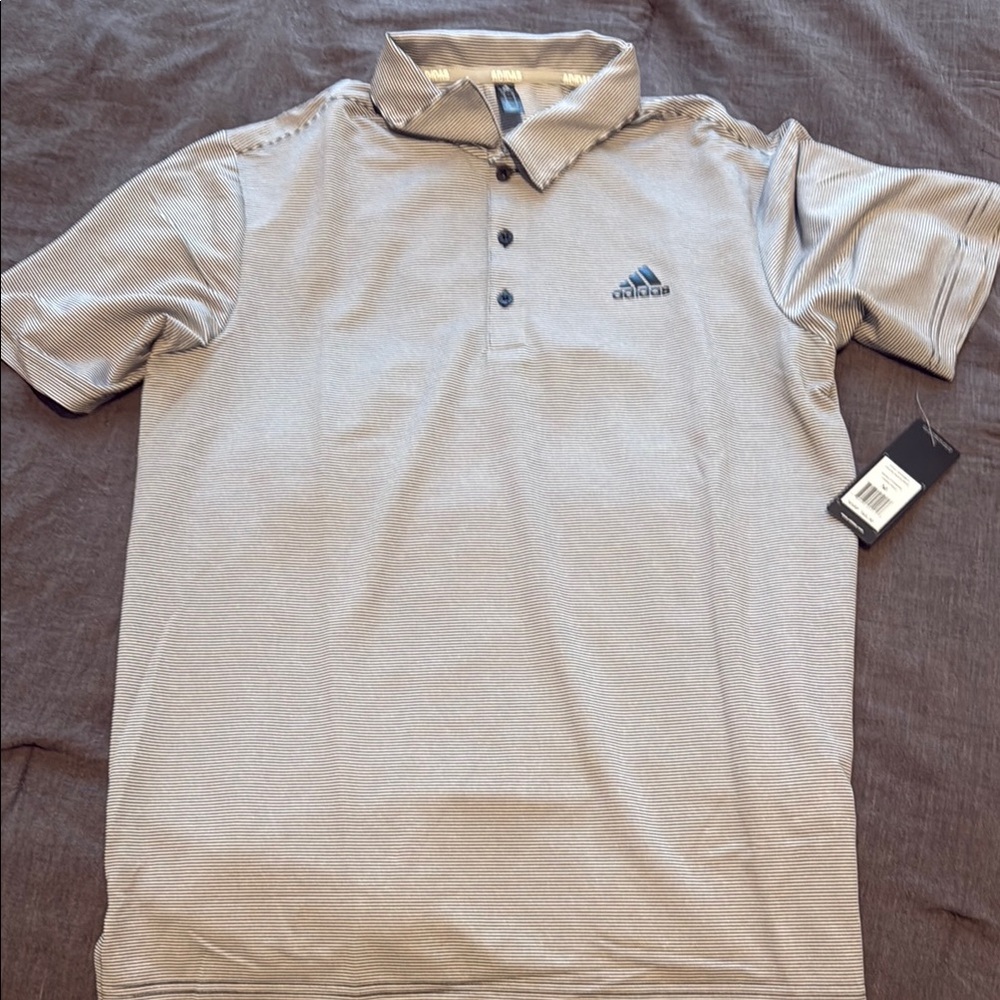 Adidas Men's Black and White Stripped Golf Polo